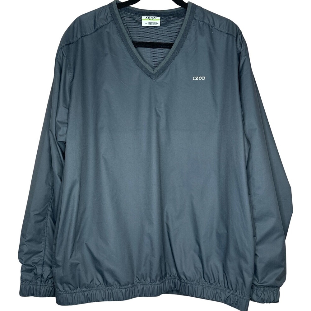 IZOD Golf PerformX Mens Large V-Neck Windbreaker Pullover Gray Mesh Lined L